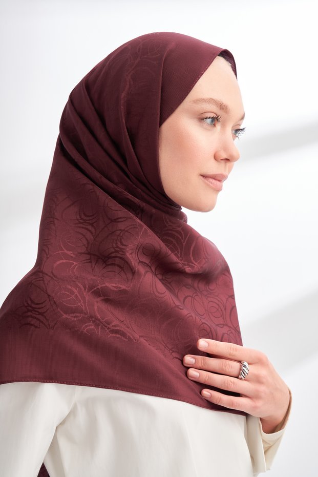 LIORA PATTERNED FLOŞ COTTON SCARF - BURGUNDY