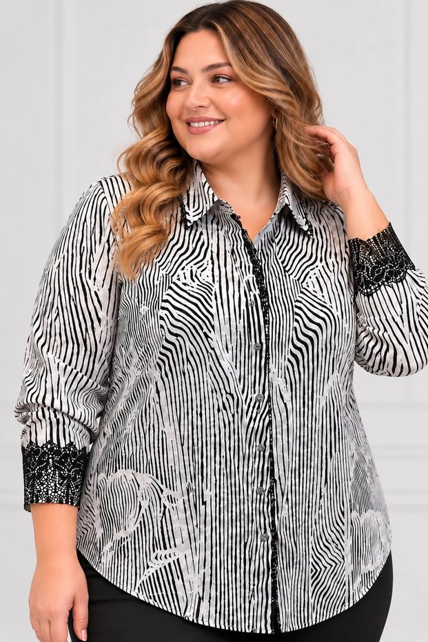 Lycra Jacquard Satin Plus Size Women's Shirt – Stylish and Comfortable Long Sleeve Patterned Shirt