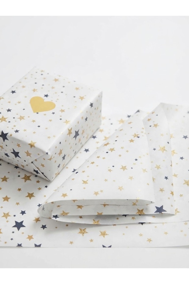 Gold and Black Star-Patterned White Gift Wrap, 50x70 cm, 10 Sheets | Elegant Gift Wrapping and Decorative Packaging Paper