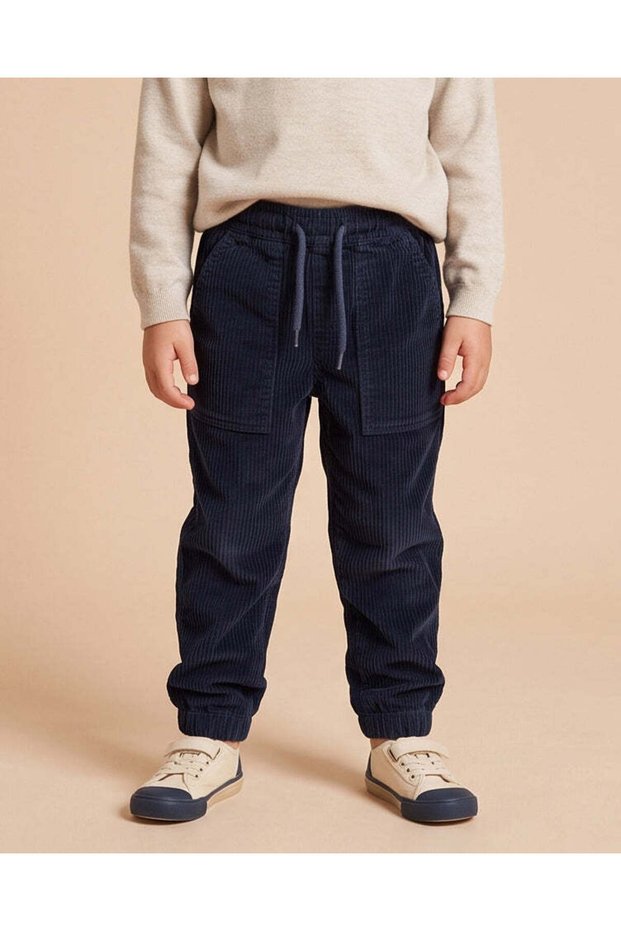 Boys Navy Ribbed Jogger Trousers