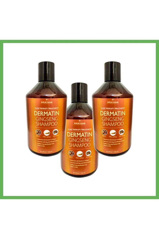 Policlear Dermatin Shampoo with Ginseng—Special Care Shampoo, 500 ml x 3 + Gel GEN01