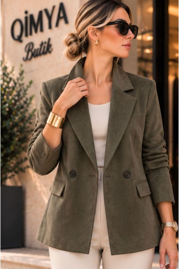 4S WOMEN Women's Double-Breasted Oversized Suede Jacket