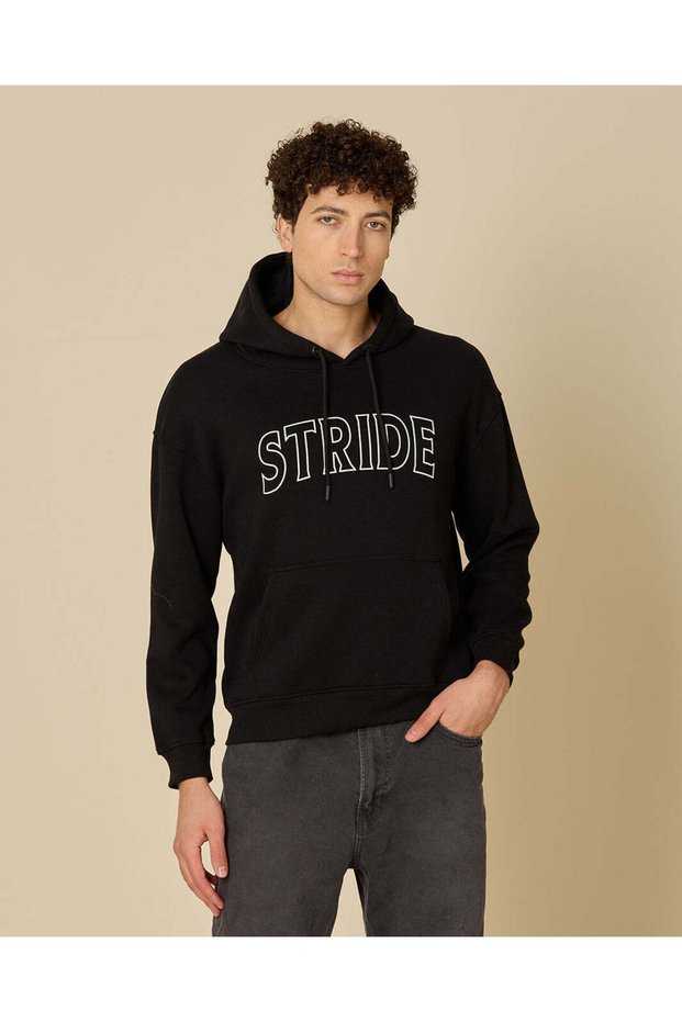 Men Black Graphic Hooded Sweatshirt