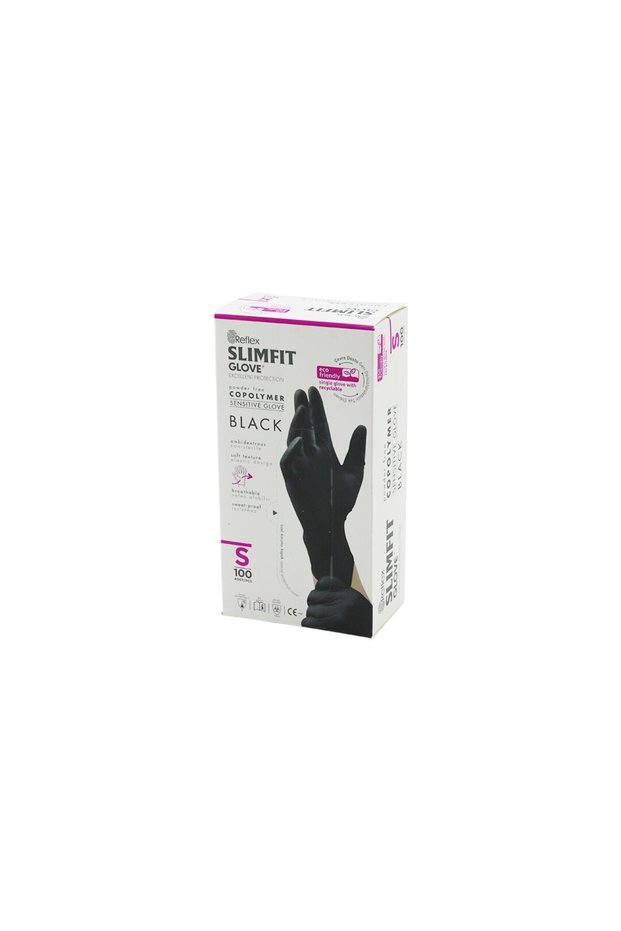 REFLEX SLIMFIT GLOVE CODE-033 S BLACK POWDER-FREE EXAMINATION GLOVES, PACK OF 100 (5496)
