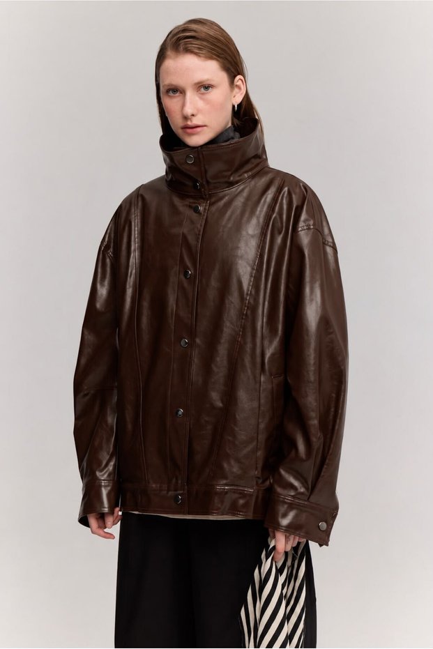 LEATHER JACKET, BROWN