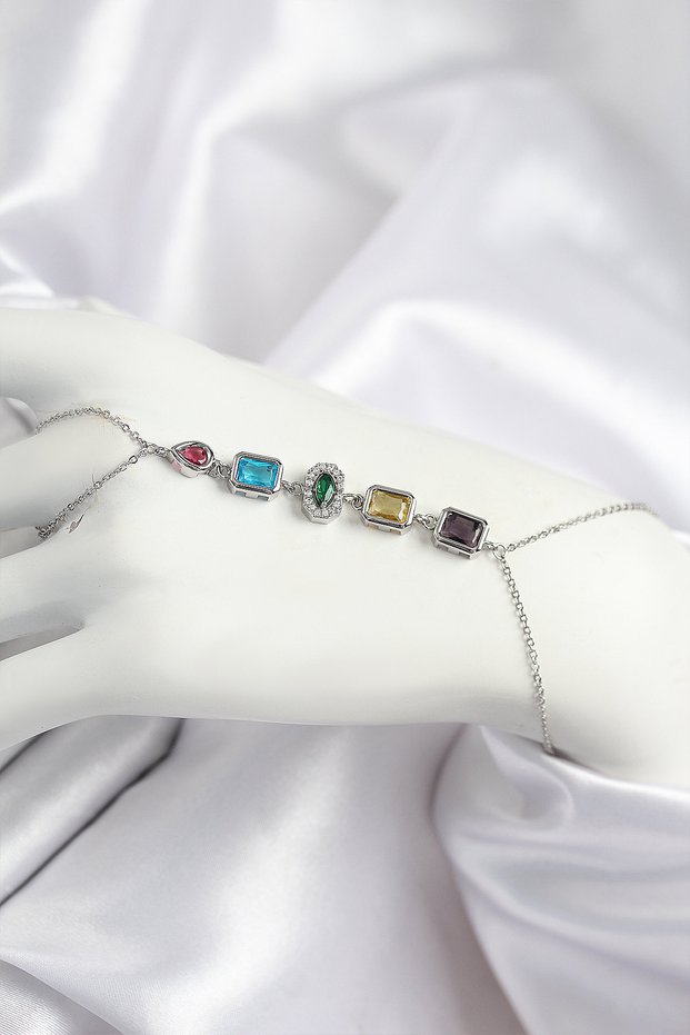 Brass Colorful Zircon Stone Model Silver Color Şahmeran 5886 - Miyng2479-1333