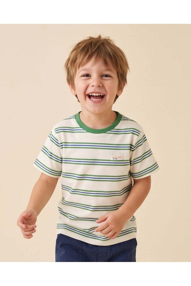Boys White Striped T-Shirt