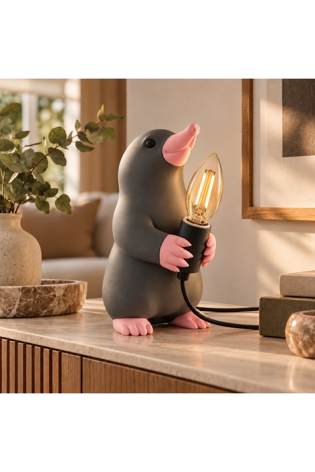Milo Decorative Table Lamp with Mole Figurine