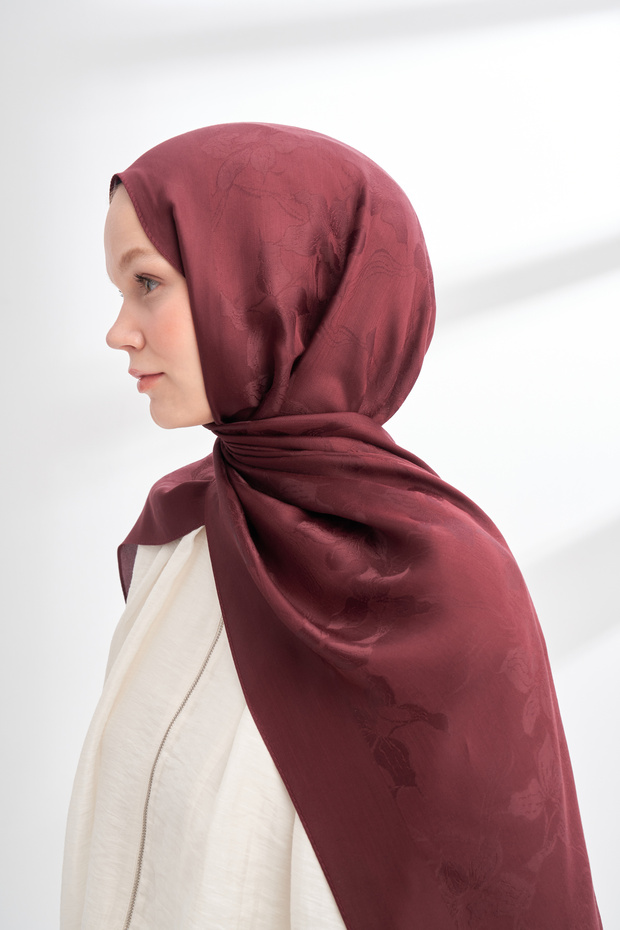 MAREN PATTERNED FLOSS VISCOSE SCARF - BURGUNDY