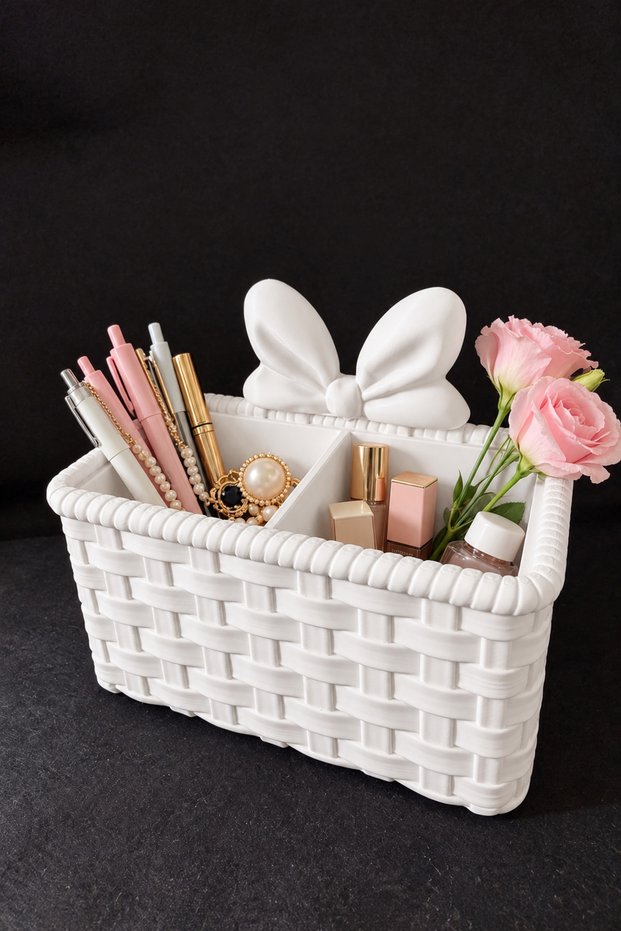 Belted Knitted Patterned Compartmentalized Makeup and Desk Organizer