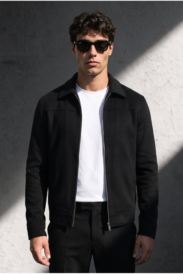 Premium Polo Collar Zip-Up Melton Blazer