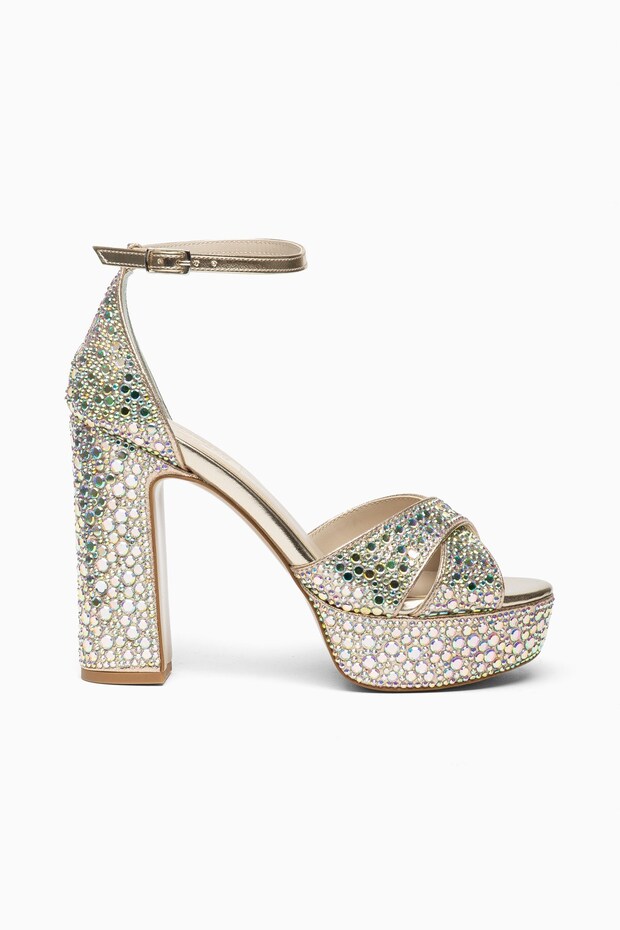 Gold Stone Platform Heeled Evening Dress Shoes