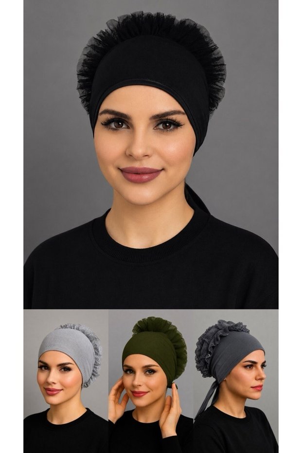 4 Pcs Ruffle Bonnet Hijab Bonnet