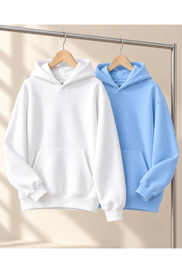 Unisex Set of Two Basic 100% Cotton Hooded Sweatshirts