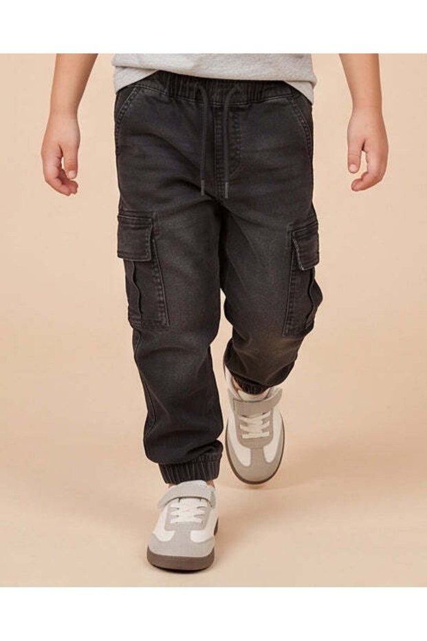 Boys Black Cargo Joggers