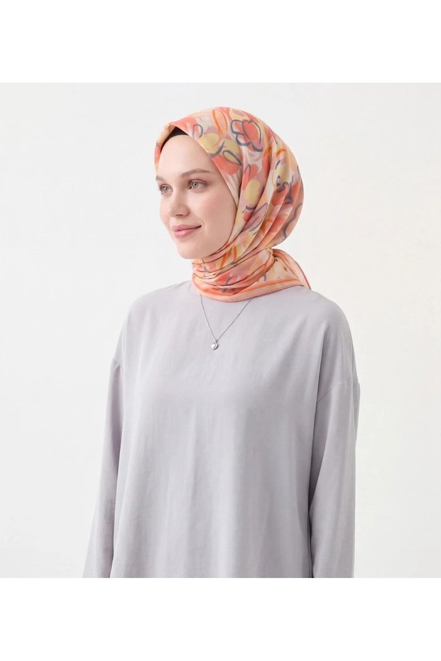 Soft Scarf with Abstract Patterned Design in Salmon Pink
