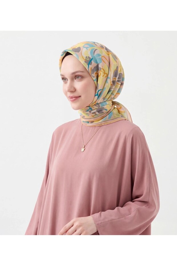 Soft Scarf with Abstract Patterned Design in Salmon Yellow
