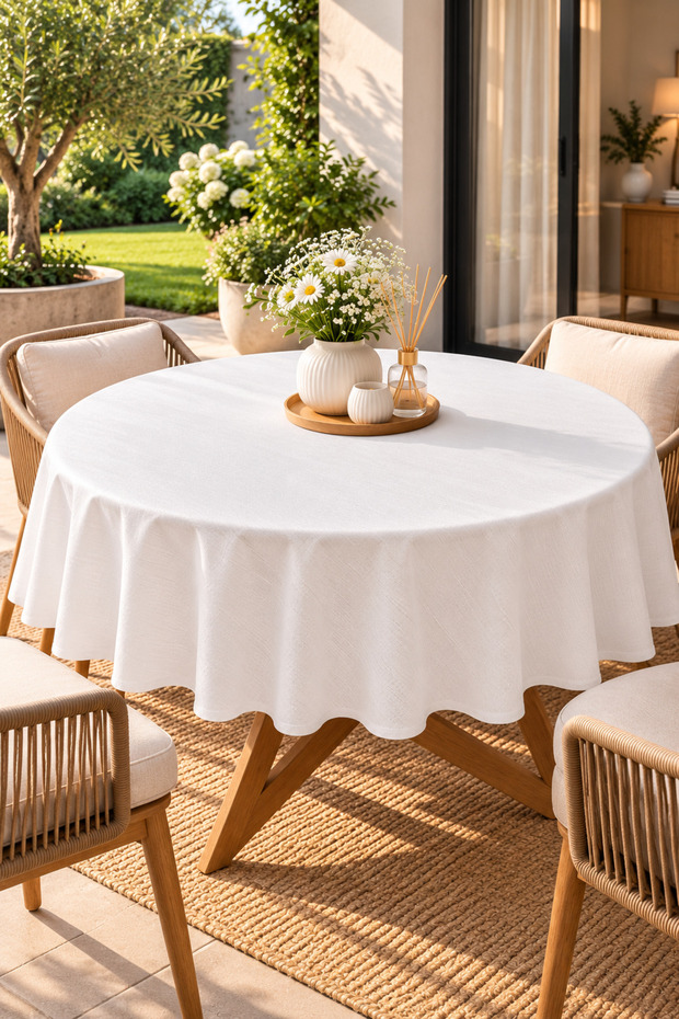 Liquid-Proof Oilcloth Round Tablecloth | Stain-Resistant, Easy-To-Clean Pvc Cream Tablecloth