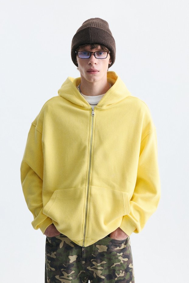 Textured Hooded Sweatshirt with Zipper