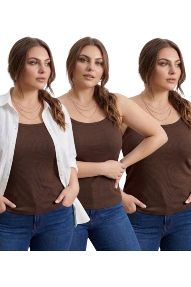 Ribbed Knit Tank Top - 3-Pack (Brown)