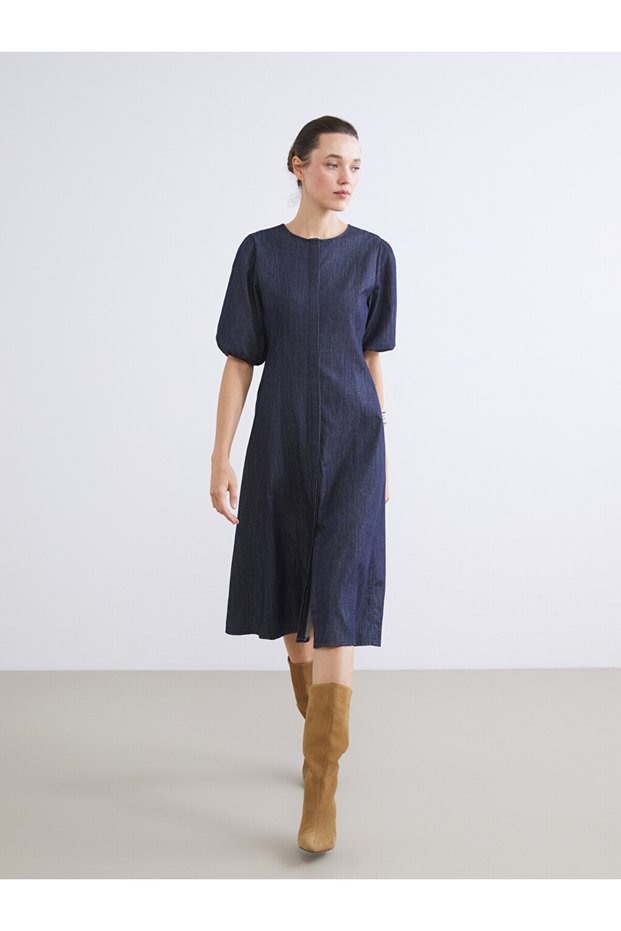 I Balloon Sleeve Waist-Sitting Jean Dress from Freezen Store