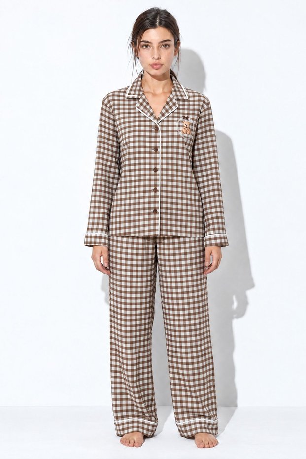 Patterned Shirt and Pants Pajama Set