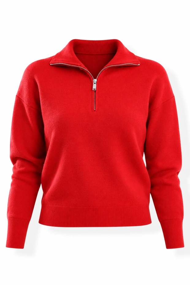 Red Half-Zip Mock Neck Sweater 1274