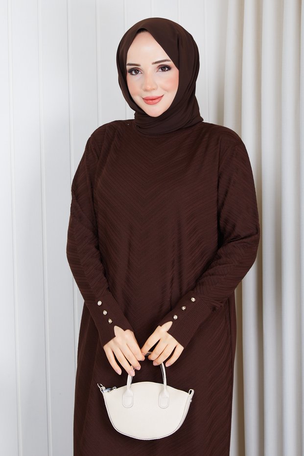 Women's V-Neck, Beaded-Sleeve, Mercerized Knit Dress