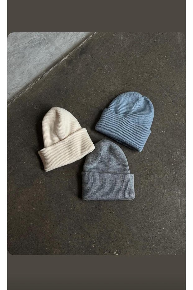 Unisex Foldable White-Gray-Blue 3-Piece Beanie Set