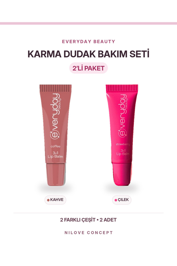 3-in-1 Lip Balm Assorted 2-Pack: Coffee-Strawberry, 2 x 10 ml