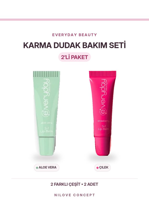 3-in-1 Lip Balm 2-Piece Assorted Set: Aloe Vera - Strawberry, 2 x 10 ml