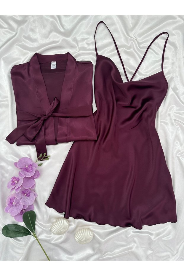 Women's Jasmin Cowl Neckline Satin Nightgown and Robe Set