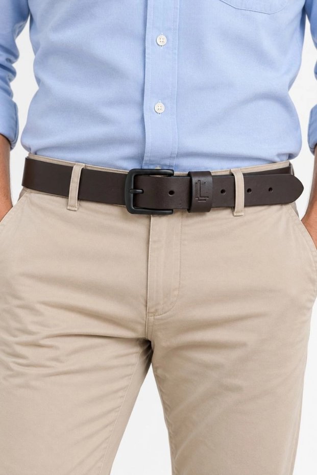 Men's Dark Brown 3.5 cm Metal Buckle Jeans and Fabric Trouser Belt