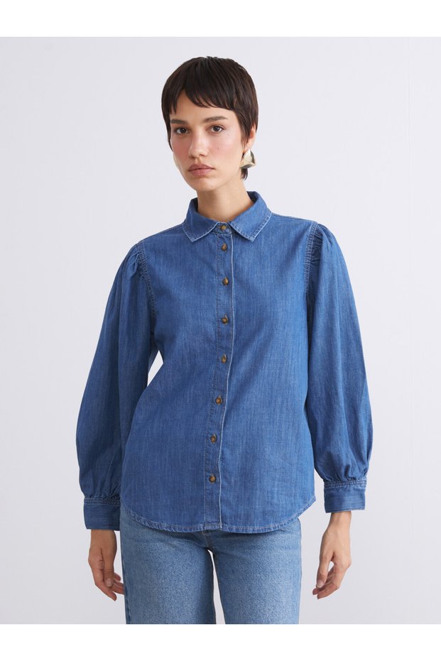 Rmz Gi̇yi̇m Farkiyla Balloon Sleeve Women's Jean Shirt