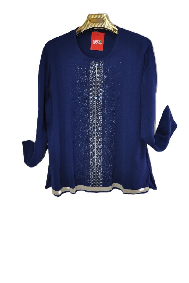 PLUS-SIZE MOM-STYLE EMBELLISHED KNIT BLOUSE