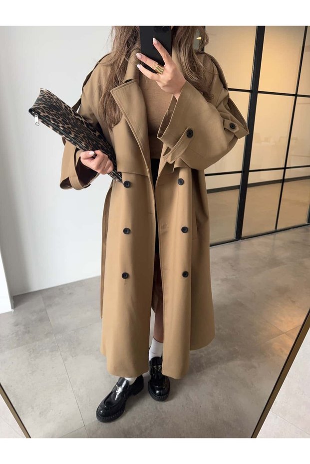 Drop-Shoulder Oversized Trench Coat