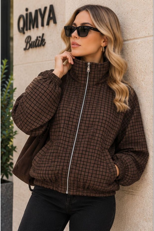 EGZOTİK ASORTİK Women's Plaid Lined Bomber Spring Jacket