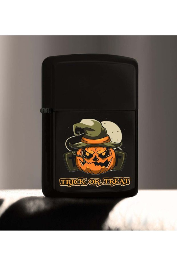 Black Metal Lighter with Colorful "Halloween Trick or Treat" Design - 1