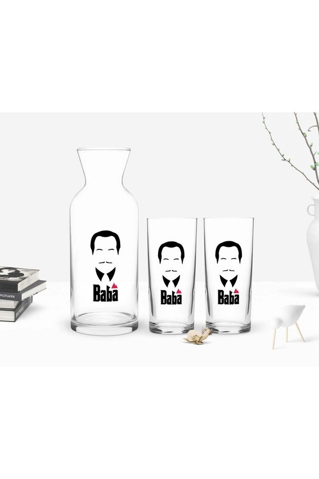 BK Home Colorful Printed "The Godfather" Design Pair of Raki Glasses and Decanter Gift Set - 12