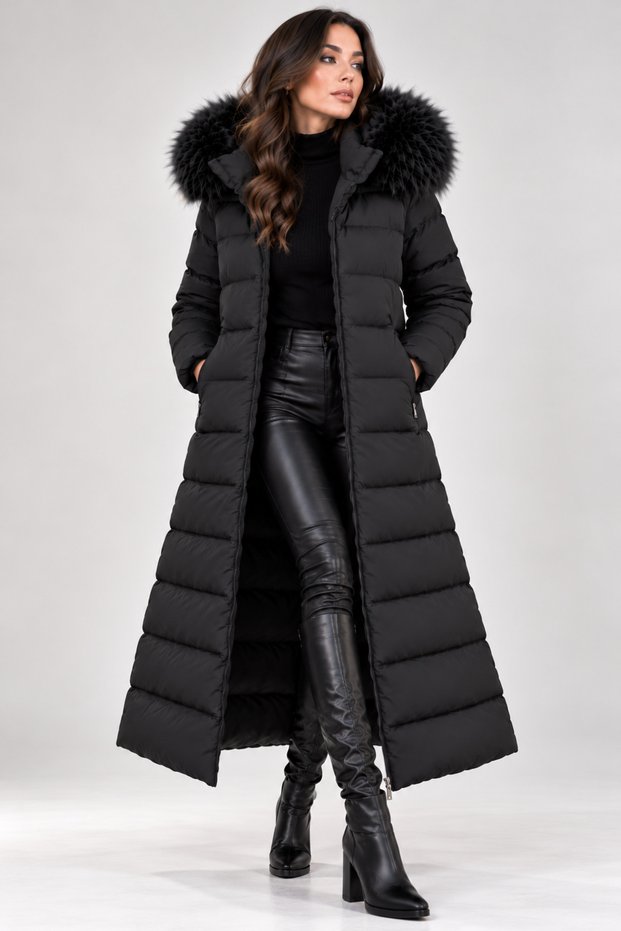 Fur Hooded Long Coat