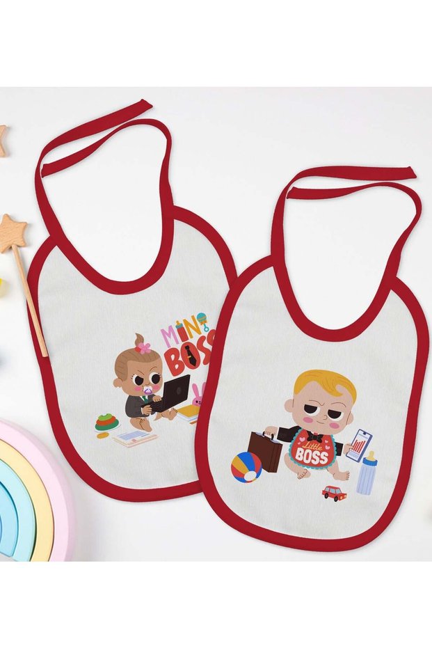 BK Kids Mini and Little Design Red Bib Set of 2 - 1