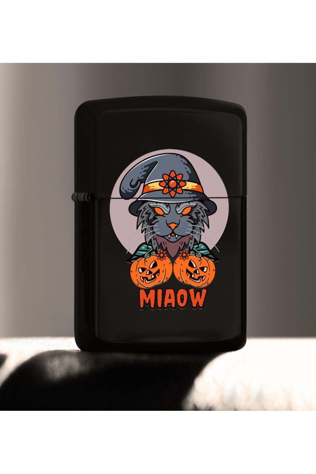 Black Metal Gas Lighter with Colorful "Happy Halloween" Design - 1