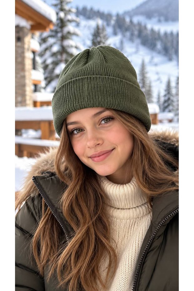 Khaki Soft-Textured Knit Girl's Beanie, Ages 7–12