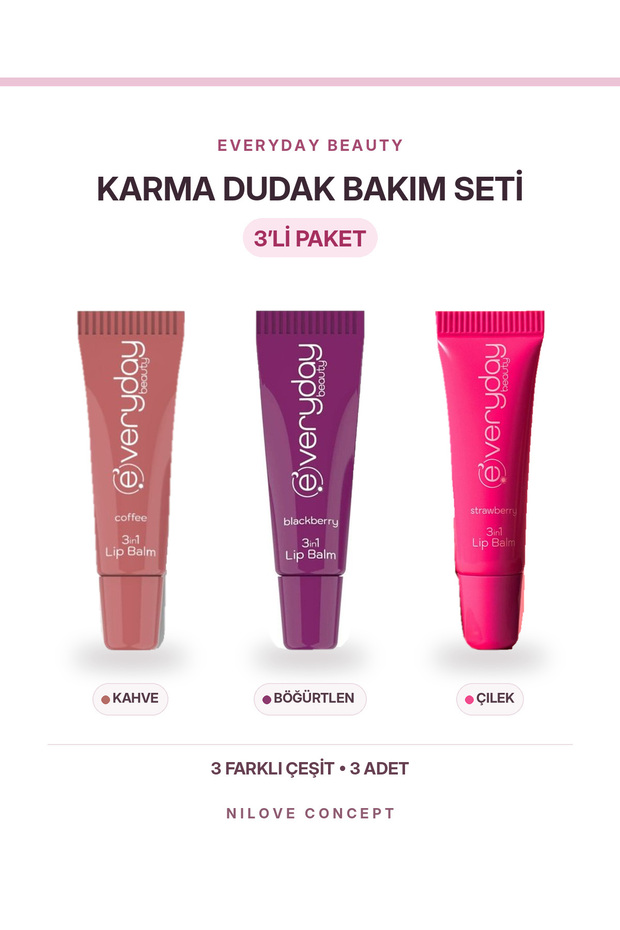3-in-1 Lip Balm 3-Piece Assorted Set: Coffee - Blackberry - Strawberry 3 x 10 ml