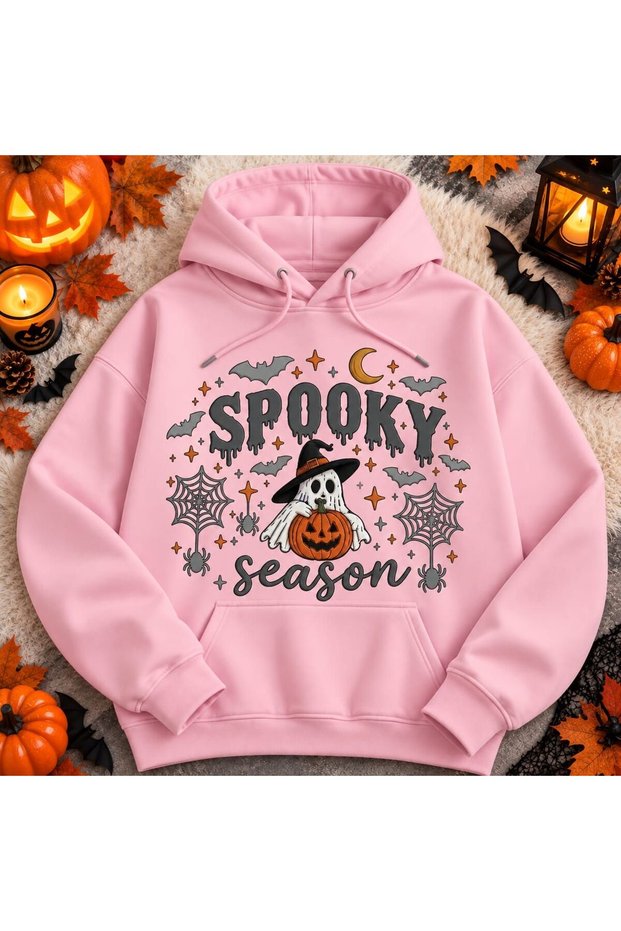 MODA Spooky Season Printed, Brushed Inside, 3-Ply Oversized Hooded Sweatshirt
