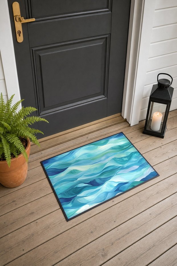 Blue and Green Waves Pattern 902 Doormat, 40x60 cm, Non-Slip Sole, Decorative