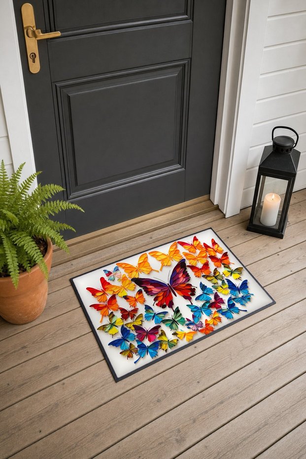 652 Colorful Butterfly Dance Pattern Doormat, 40x60 cm, with Non-Slip Sole, Decorative