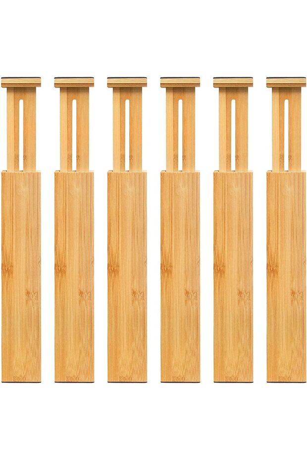 Bamboo Drawer Dividers 6-Pack, Adjustable Kitchen Drawer Organisers