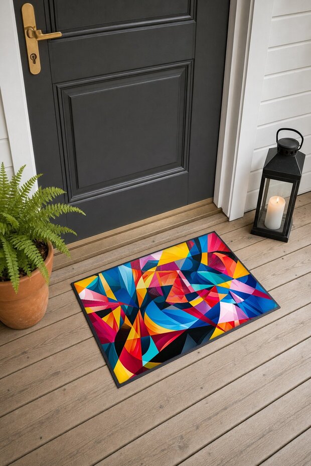 Colorful Abstract Patterned 936 Doormat, 40x60 cm, Non-Slip Sole, Decorative