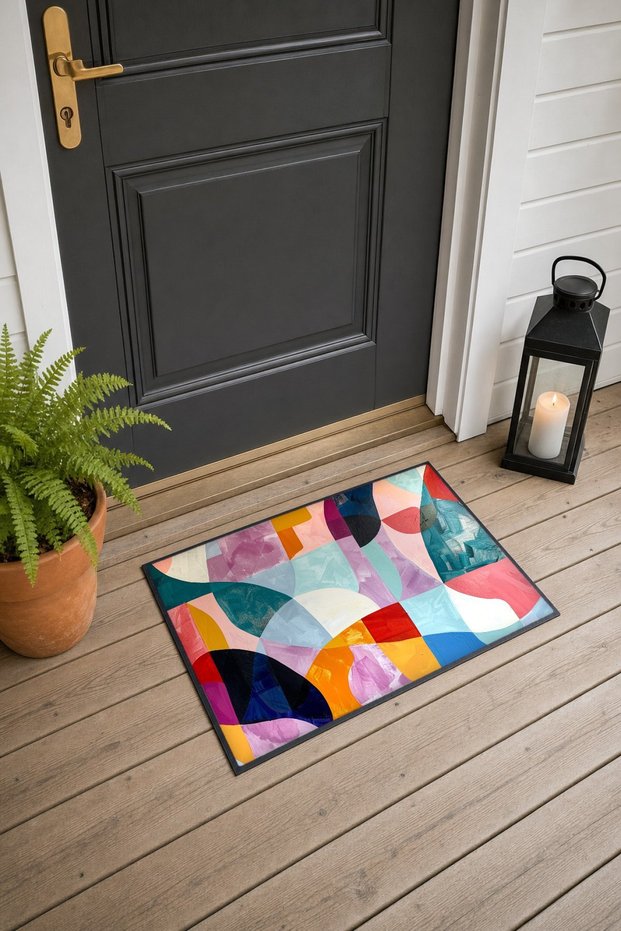 Colorful Abstract Patterned 820 Doormat, 40x60 cm, Non-Slip Sole, Decorative